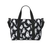 Borsa da viaggio a tracolla con stampa di fantasmi bianchi con motivo Halloween con 1 stampa con cerniera, borsa casual per viaggi nel fine settimana e shopping in palestra, Nero , Taglia unica, Borsa