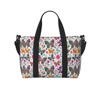 Borsa da viaggio a tracolla con stampa di farfalle colorate con motivo floreale bianco con cerniera, borsa casual per viaggi nel fine settimana e shopping in palestra, Nero , Taglia unica, Borsa da