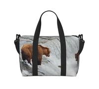 Borsa da viaggio a tracolla con stampa di orsi che pescano nel fiume, adatta per brevi viaggi e allenamenti in palestra