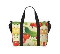 Borsa da viaggio a tracolla con stampa di verdure in stile cartone animato, adatta per brevi viaggi e allenamenti in palestra