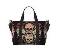Borsa da viaggio a tracolla con teschio del giorno dei morti, 41 x 29 x 15 cm, borsa da viaggio con fondo sedia, borsa da cabina, borsa per la notte, borsa tote unisex, Nero , Taglia unica