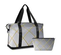 Borsa da viaggio a tracolla da viaggio con cubo grigio a scacchi dorati con tracolla regolabile per yoga di grande capacità, Cubo grigio sfumato a griglia dorata, taglia 1, Cubo grigio sfumato a