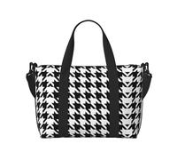 Borsa da viaggio a tracolla nera con motivo pied de poule, 41 cm x 29 cm x 15 cm, borsa da viaggio con fondo sedia, borsa da cabina, borsa per la notte, borsa tote unisex, Nero , Taglia unica