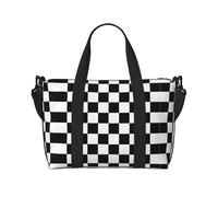 Borsa da viaggio a tracolla per adulti con stampa scozzese nera e bianca, adatta per viaggi, campeggio, picnic