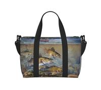 Borsa da viaggio a tracolla per pescatori sul lago, 41 cm x 29 cm x 15 cm, borsa da viaggio con fondo per sedia, borsa da cabina, borsa per la notte, borsa tote unisex, Nero , Taglia unica