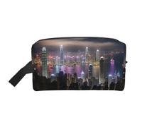 Borsa da viaggio alla moda con stampa di Hong Kong con vista aerea, borsa da toeletta portatile, organizer di grande capacità