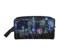 Borsa da viaggio alla moda con stampa di Hong Kong con vista aerea, borsa da toeletta portatile, organizer di grande capacità