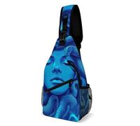 Borsa da viaggio alla moda da uomo, borsa a tracolla, piccola borsa a tracolla con motivo Dea Serpente Regina Medusa Arte Blu