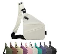 Borsa da viaggio antifurto, unisex, borsa a tracolla, borsa sul petto, leggera, semplice e con grande scomparto per viaggi, sport e lavoro, bianco, Linke Schulter