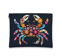 Borsa da viaggio artistica a forma di granchio, borsa da viaggio per cosmetici con motivo floreale colorato, piccola borsa portatile in tela con cerniera, regalo da spiaggia per la cura della pelle