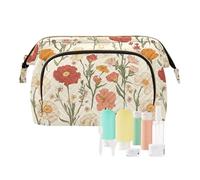 Borsa da viaggio beige con fiori estivi, garofano, portulaca, grandiflora, narciso, borsa da viaggio con cerniera, borsa per cosmetici da viaggio, borsa per trucchi per organizzare le chiavi delle