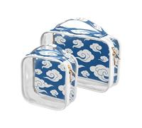 Borsa da viaggio blu bianca con motivo nuvola cinese di buon auspicio approvato TSA borsa per il trucco trasparente impermeabile da barba essenziale