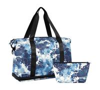 Borsa da viaggio blu navy e bianco con motivo marmorizzato con cinghia regolabile per viaggio, grande capacità, motivo marmo blu navy e bianco, 1 size, Modello Marmo Blu Navy e Bianco, 1 size