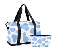 Borsa da viaggio blu pastello con stampa di mucca con tasca bagnata tracolla regolabile borsa sportiva da palestra per yoga set da 2 pezzi per uomo donna