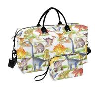 Borsa da viaggio carina con dinosauri ad acquerello, borsa da viaggio per la notte, borsa da palestra con borsa da toilette per viaggi di lavoro, grande capacità