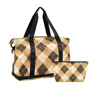 Borsa da viaggio Carry On houlder Weekend Tote port borsa da palestra per borsa da palestra multifunzionale, marrone Buffalo Plaid Check sfondo