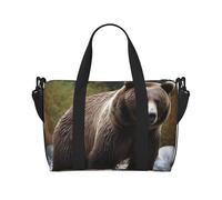 Borsa da viaggio classica per auto, impermeabile, grande borsa da viaggio con tracolla regolabile, multi-scomparto per palestra, viaggi, attività all'aperto, Orsetto marrone., Taglia unica
