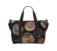 Borsa da viaggio classica per auto, impermeabile, grande borsa da viaggio con tracolla regolabile, multi-scomparto per palestra, viaggi, attività all'aperto, Tronchi di legno marrone e nero, Taglia