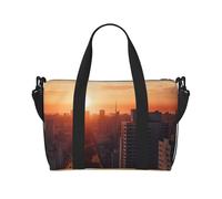 Borsa da viaggio classica per auto, impermeabile, grande borsa da viaggio con tracolla regolabile, multi-scomparto per palestra, viaggi, attività all'aperto, Città al tramonto, Taglia unica