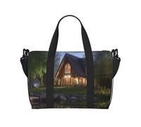 Borsa da viaggio classica per auto, impermeabile, grande borsa da viaggio con tracolla regolabile, multi-scomparto per palestra, viaggi, attività all'aperto, Chalet in riva al lago, Taglia unica