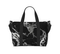 Borsa da viaggio classica per auto, impermeabile, grande borsa da viaggio con tracolla regolabile, multi-scomparto per palestra, viaggi, attività all'aperto, Marmo bianco e nero, Taglia unica