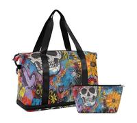 Borsa da viaggio colorata con scheletro dipinto a olio borsa da viaggio con cinghia regolabile per viaggi in aereo multifunzionale, Pittura A Olio Scheletro, 1 size