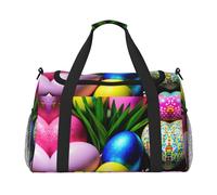 Borsa da viaggio colorata con uova di Pasqua - Grande borsa riutilizzabile per la spesa, perfetta per attività all'aperto, sport, campeggio e generi alimentari, nero, Taglia unica