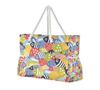 Borsa da viaggio colorata decorativa con pesci hawaiani di grande capacità lavabile con tasche laterali, borsa da viaggio weekend per piscina, palestra, viaggi di generi alimentari