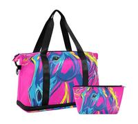 Borsa da viaggio colorata Neon Cartoon carino unicorni borsa da viaggio palestra Carry on borsone con tracolla regolabile per palestra multifunzionale, Colorato neon cartoon carino unicorni, 1 size