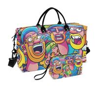 Borsa da viaggio colorata Strange Friends, grande, per la notte, per il weekender, da palestra, con tracolla regolabile, multifunzionale, da viaggio, Amici strani colorati, 1 size