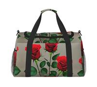 Borsa da viaggio con 1 mano con rose rosse, grande borsa per la spesa riutilizzabile, perfetta per attività all'aperto, sport, campeggio e generi alimentari, nero, Taglia unica