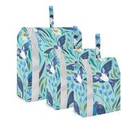 Borsa da viaggio con 3 pezzi, rondini volanti e fiori primaverili, blu, borse a compressione per viaggi con cerniera organizer per bagagli accessorio