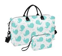 Borsa da viaggio con balena blu in stile cartone animato, borsa da viaggio per la notte e bagaglio da palestra borsone con tracolla regolabile per sport di grande capacità