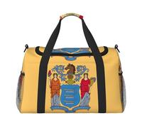 Borsa da viaggio con bandiera del New Jersey, borsa da viaggio per donne e uomini, per avventure all'aperto, ideale per campeggio ed escursionismo, Nero, One Size