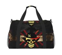 Borsa da viaggio con bandiera pirata con cerniere e maniglie, grande borsone pieghevole per vacanze in famiglia, Nero, One size