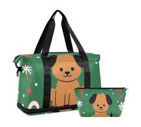 Borsa da viaggio con cane in stile cartone animato Merry Christmas, borsa da viaggio per weekender, borsa da viaggio con borsa da toilette per trekking pieghevole, Buon Natale cartone animato cane, 1
