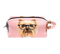 Borsa da viaggio con cani carini che indossano occhiali da sole da appendere, in pelle resistente all'acqua, borsa da viaggio con manico, custodia portatile per cosmetici per donne, uomini e ragazze,