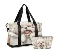 Borsa da viaggio con cani Shih Tzu stile vintage, per palestra, con tracolla regolabile, per viaggi di lavoro, multifunzionale, cartone animato Shih Tzu cani Vasca da bagno vintage, 1 size
