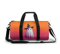 Borsa da viaggio con cappello da strega nero con fantasma bianco, borsa da palestra per donne e uomini, borsa da viaggio cilindrica per allenamento sportivo con tracolla