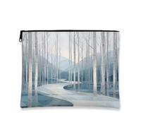 Borsa da viaggio con cerniera da donna a forma di foresta di betulla, borsa da viaggio con chiusura lampo organizer portatile regalo per le vacanze, blu, 7x9 Inch, Betulle