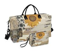 Borsa da viaggio con collage vintage, borsa da viaggio a tracolla, borsa da palestra con borsa da toilette per yoga, set da 2 pezzi