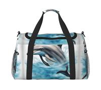 Borsa da viaggio con delfino oceano che ti guarda, borse per il fine settimana per donne e uomini per avventure all'aperto, ideale per campeggio ed escursionismo, nero, Taglia unica