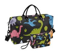 Borsa da viaggio con dinosauri colorati in stile cartone animato, borsa da palestra grande con tracolla regolabile per escursionismo multifunzionale, Dinosauri colorati dei cartoni animati, 1 size