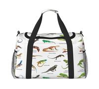 Borsa da viaggio con diversi tipi di lucertola - Grande borsa riutilizzabile per la spesa, perfetta per attività all'aperto, sport, campeggio e generi alimentari, nero, Taglia unica