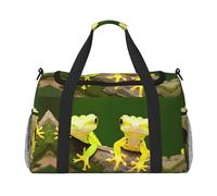 Borsa da viaggio con due gechi con cerniere e maniglie, grande borsone pieghevole per vacanze in famiglia, Nero, One size