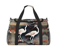 Borsa da viaggio con due gru giapponesi che volano con pittura tradizionale borsa da viaggio borsa da viaggio borsa da palestra borse da viaggio essenziali per donne uomini borsa a tracolla, Nero ,