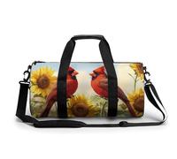 Borsa da viaggio con due uccelli rossi appollaiati su girasoli, borsa da palestra per donne e uomini, borsa da viaggio cilindrica con tracolla