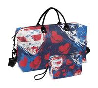 Borsa da viaggio con elementi bandiera americana con cuori per il giorno dell'indipendenza borsa da viaggio borsa da viaggio borsa da palestra borsone da palestra con tracolla regolabile per viaggi in