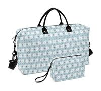 Borsa da viaggio con fiocchi di neve natalizi blu e bianchi, borsa da palestra con borsa da toilette per yoga, set da 2 pezzi