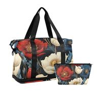 Borsa da viaggio con fiori di papavero di mais rosso e bianco, borsa sportiva con tracolla regolabile per yoga pieghevole, rosso e bianco Corn Poppy fiore, 1 size